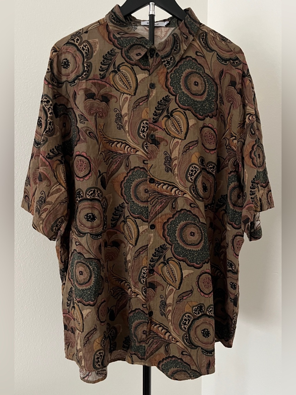 Vatpave Men's Botanical Floral Button Down Shirt | Brown Boho | 3X